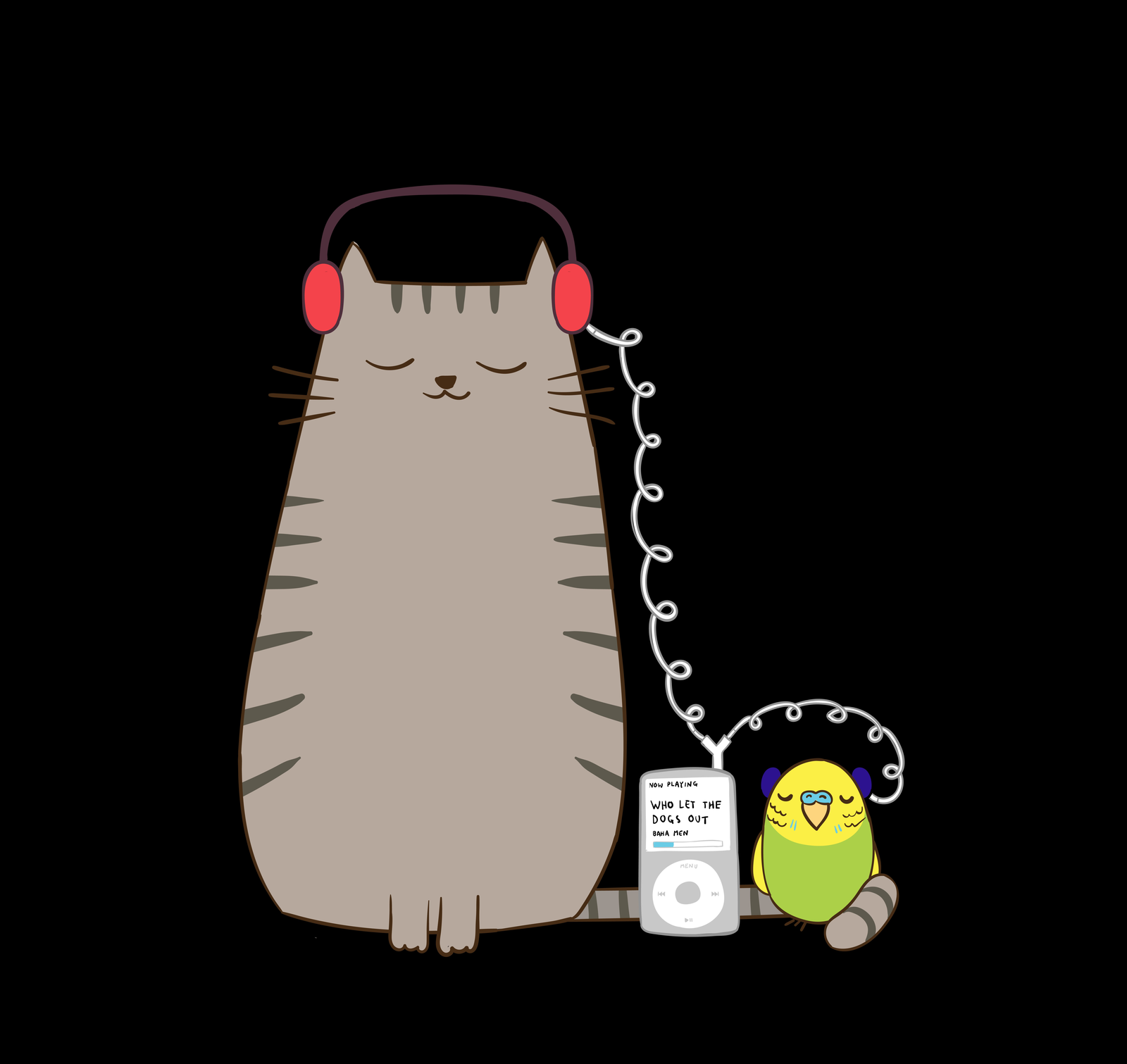 Cat & bird illustration