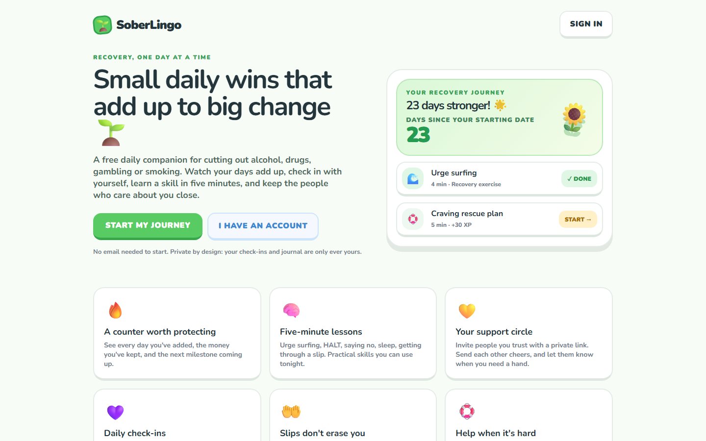 SoberLingo: home page