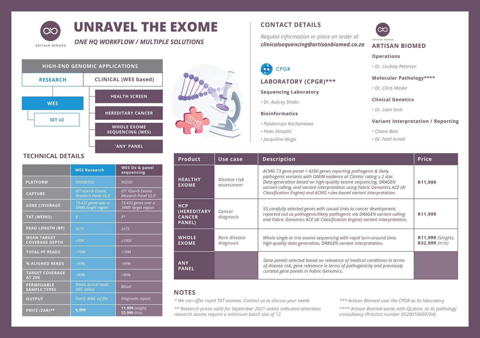 Artisan Biomed, genomic sequencing pamphlet layout